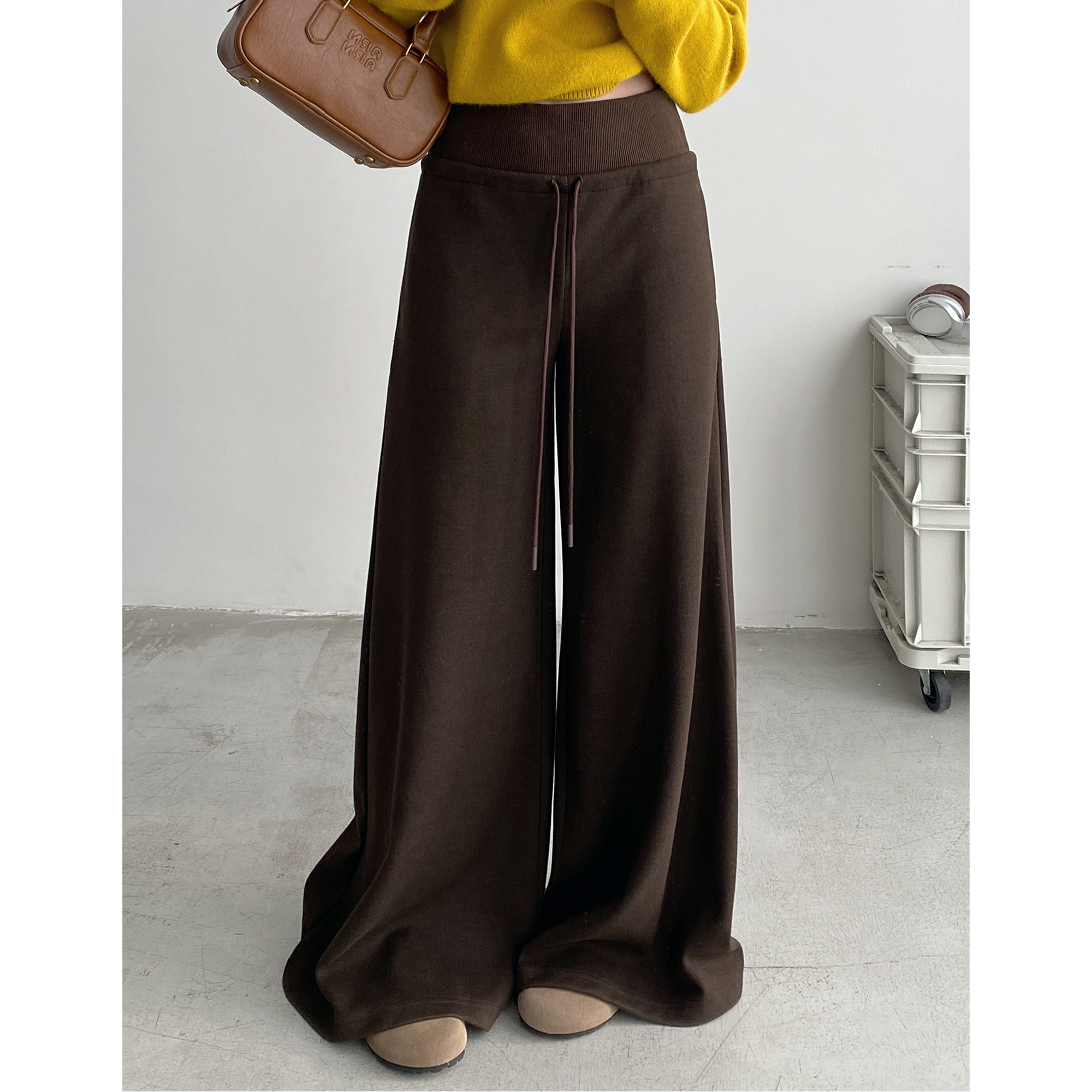 sun柚 抽绳休闲裤女秋冬季宽松慵懒风阔腿裤高腰直筒长裤拖地裤子,女装/女士精品,休闲裤,淘宝优惠券,粉丝福利购,淘宝优惠卷