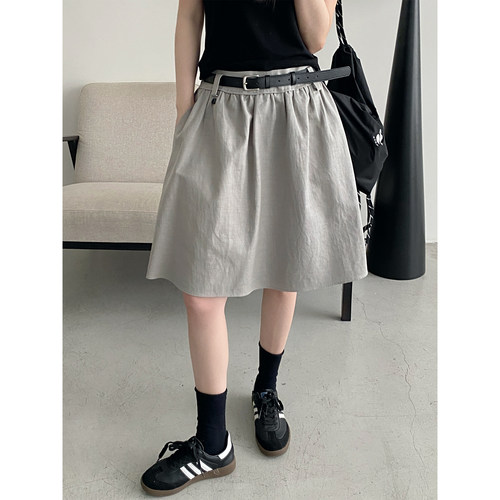 sun柚白色A字中长遮胯显瘦半裙