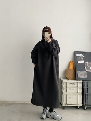 冬韩版宽松加绒加厚连帽卫衣裙