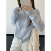 基础款 春秋季 过渡短款 sun柚 羊毛针织开衫 女弹力上衣内搭圆领外套