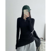 打底衫 sun柚 解构堆褶修身 轻盈百搭长袖 切割柔软 天丝桑蚕丝混纺