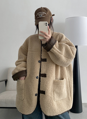 【清仓价】秋冬季上衣大码微胖AB面两面穿慵懒风加绒加厚外套宽松