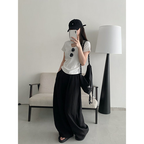 亚麻天丝西装裤长裤阔腿裤女夏