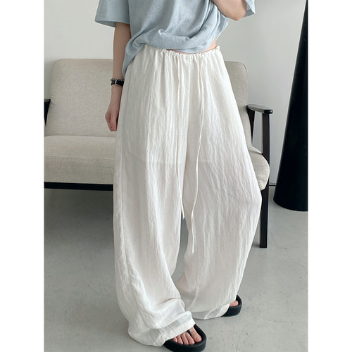 凉感天丝亚麻宽松阔腿裤长裤夏