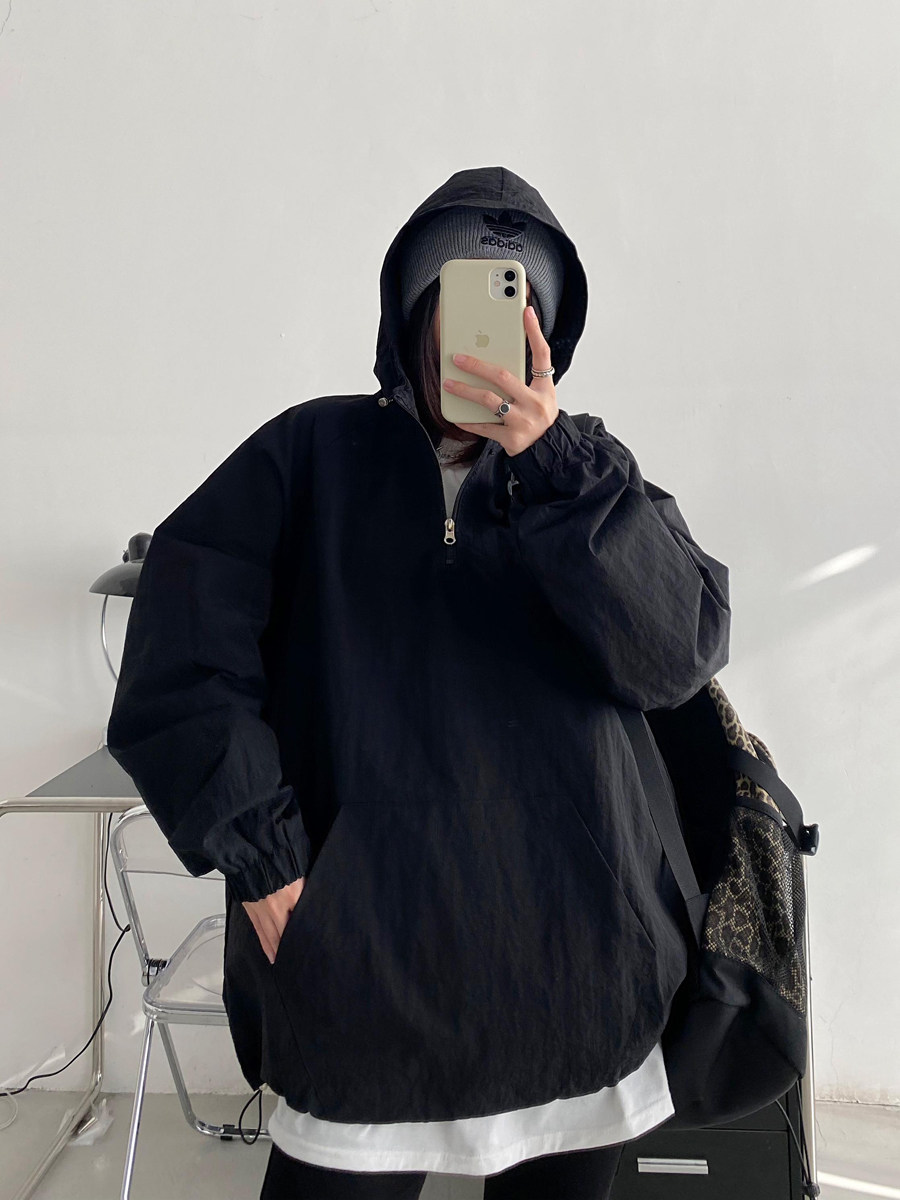 sun柚 春秋季半拉链冲锋衣男女高街ins风宽松机能春季夹克短外套