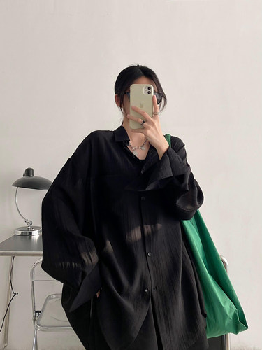 黑色长袖防晒衬衫女春夏季薄款