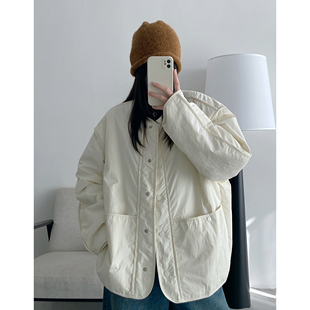 棉衣女秋冬显瘦内搭夹层棉袄外套 轻薄圆领长袖 sun柚 慕斯奶芙