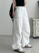 降落伞裤 sun柚 子 清爽水洗全棉透气白色宽松休闲工装 裤 新款 夏季