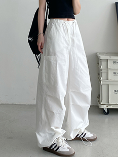 新款 降落伞裤 夏季 裤 子 清爽水洗全棉透气白色宽松休闲工装 sun柚