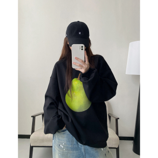 sun柚 上衣 蔬果印花大卫衣oversize宽松设计趣味印花圆领感长袖