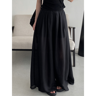 sun柚 夏日飘飘荡荡空调裤慵懒宽松天丝混纺休闲拖地阔腿裤薄长裤