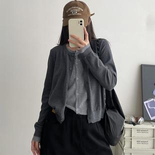 宽松小众设计叠穿上衣女 外套2025春秋新款 sun柚 假两件针织开衫