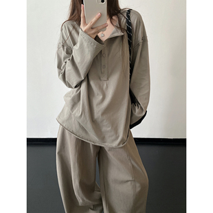 sun柚 T恤白色廓形 慵懒风毛边分割宽松线条打底拼接随性上衣长袖