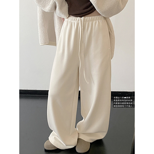 女阔腿裤 sun柚 长裤 加厚加绒极简松弛感微弯刀运动裤 海岛绒羊毛裤