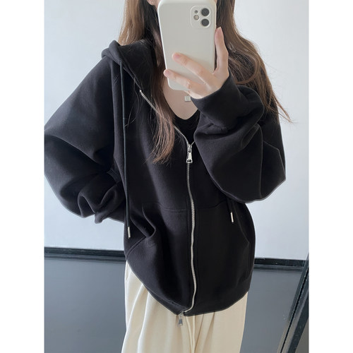 高品质空气绒连帽拉链卫衣外套女