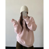 韩系宽松慵懒巨好看 sun柚 羊驼毛粉色毛衣女冬季 绝美上衣外套潮