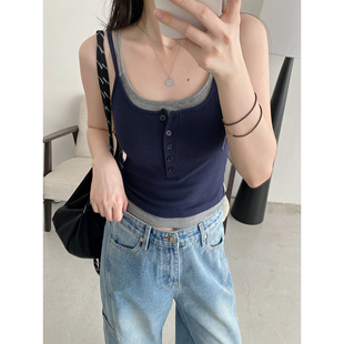 含乳胶胸垫美背女夏高级感内搭显瘦 撞色吊带背心 sun柚 叠穿公式