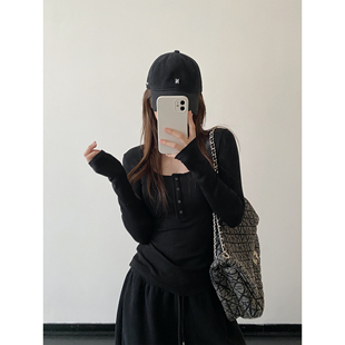 打底衫 sun柚 天鹅颈高克重加厚弹力莫代尔小众竹节棉亨利领修身