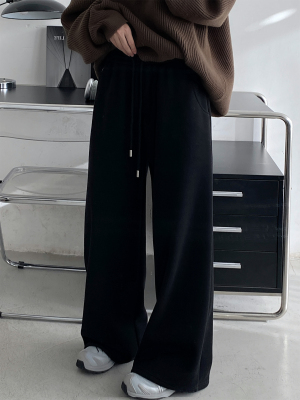 加绒百搭宽松裤子抽绳灰色卫裤