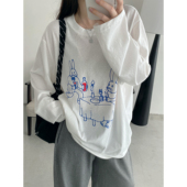 圆领宽松显瘦春秋线条感宽松全棉卡通长袖 sun柚 薄款 防晒上衣T恤