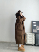 羽绒外套 可拆卸连帽长款 清仓价 超大貉子毛白鸭绒羽绒服女冬季