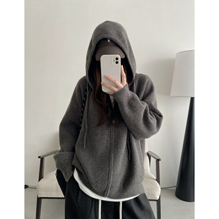 sun柚 【自留实穿派】韩系慵懒风宽松显瘦连帽拉链毛衣外套女