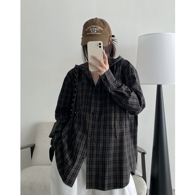 复古秋季轻薄连帽衬衫外套女上衣