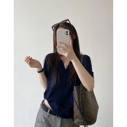 羊毛老钱风polo领气质针织衫女春