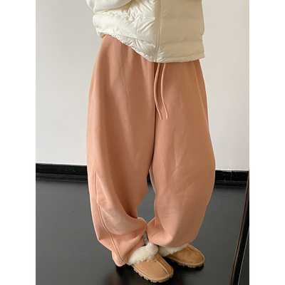 哈伦休闲裤松紧腰纯色阔腿卫裤