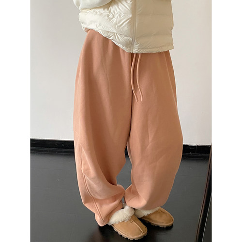 哈伦休闲裤松紧腰纯色阔腿卫裤