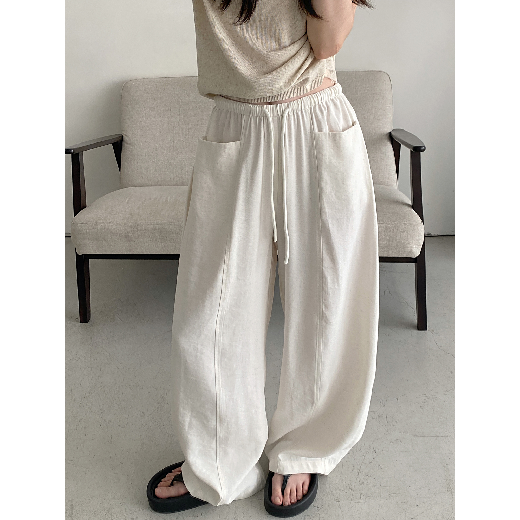 休闲裤女新款夏长款直筒弯刀裤