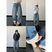 小直腿 子女长裤 水洗修身 sun柚 显瘦高腰直筒休闲牛仔裤 裤 秋冬季