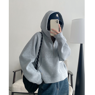 半拉链短款卫衣女秋季宽松外套