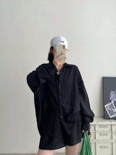 轻薄天丝防晒衬衫套装开衫＋短裤