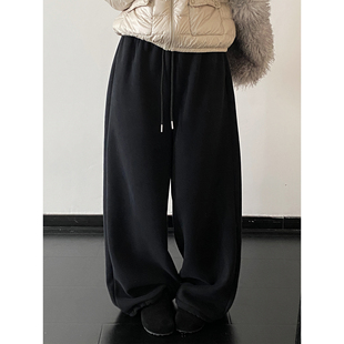 女运动裤 sun柚 设计感420g一体宝宝绒加厚加绒垂感保暖显瘦阔腿裤