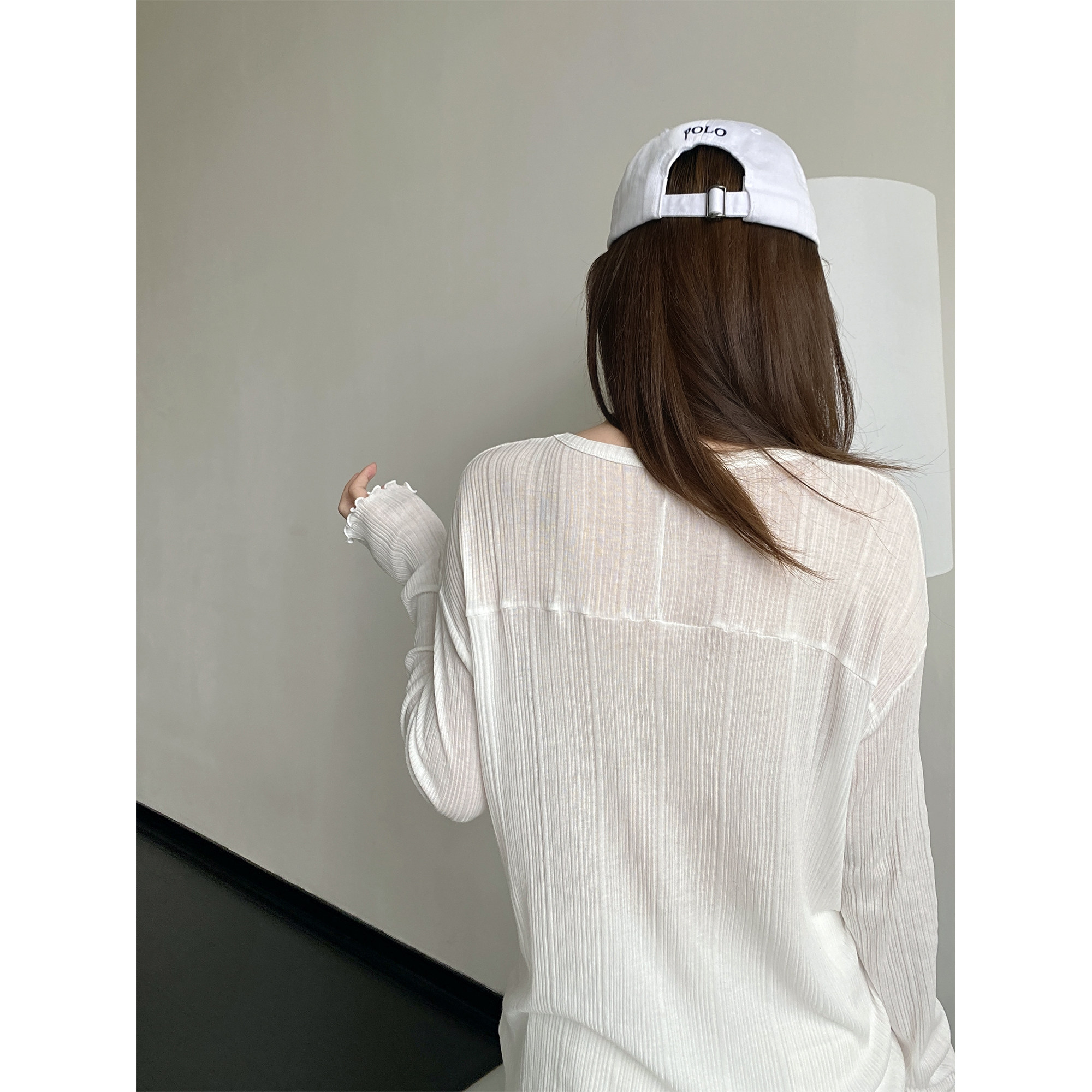 sun柚'奶雾防晒T'进口面料肌理感微花边纸片人显瘦防晒空调衫上衣