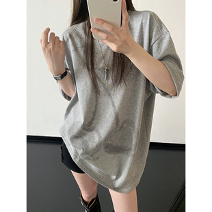 t恤女宽松大版 慵懒风纯棉设计感夏上衣 艺术感印花圆领短袖 sun柚