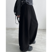 sun柚 女 加绒高腰垂感休闲运动米白色直筒阔腿长裤 香蕉卫裤 秋冬季