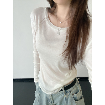 囤天丝桑蚕丝纸片人奶欲长袖t