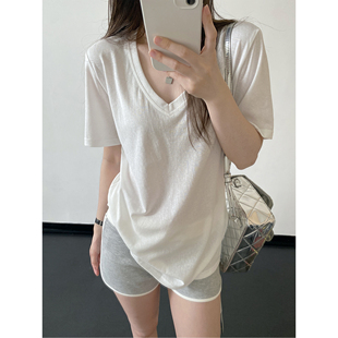 sun柚 T恤上衣 回归舒适2.0莱赛尔松弛感雪花纹V领宽松简约短袖