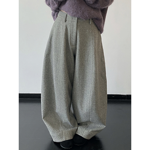 女 独特高级感羊毛色纺针织底秋冬廓形量感休闲裤 sun柚 毛呢杨桃裤