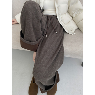 sun柚 秋冬季保命裤有份量感复合厚绒慵懒感懒人奶奶裤女