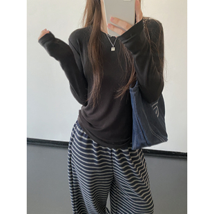 sun柚  高克重180g莱赛尔弹力气质百搭圆领长袖微修身打底衫T恤