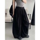 动量轨道 阔腿裤 夏季 宽松直筒裤 sun柚 纯色休闲裤 薄款 子女韩版