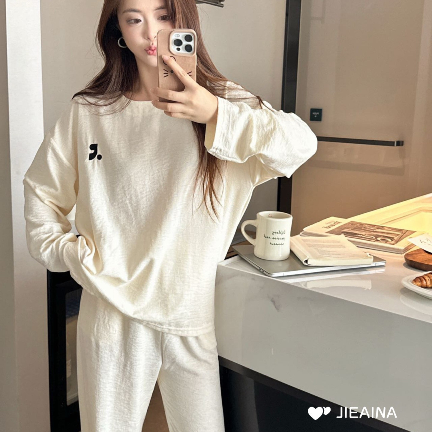 JIEAINA韩国东大门老钱风慵懒套装春秋长袖睡衣女休闲舒适家居服