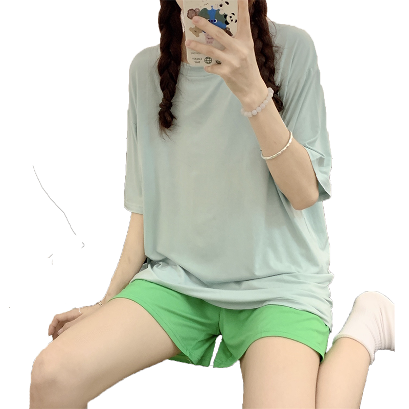 带胸垫睡衣女夏款莫代尔短袖短裤薄款糖果系甜美少女生家居服套装