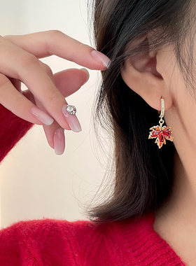 红色耳饰小众独特耳环2026新款爆款女高级感轻奢小众独特耳钉耳扣