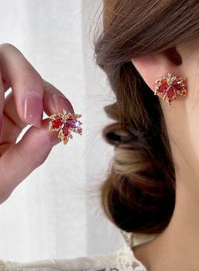 红色耳钉2026新款爆款气质耳环女士高级感轻奢银针耳饰女小众独特