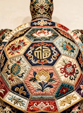 同款复古国风刺绣万寿龟挂件福字花卉拼布工艺品装饰挂饰