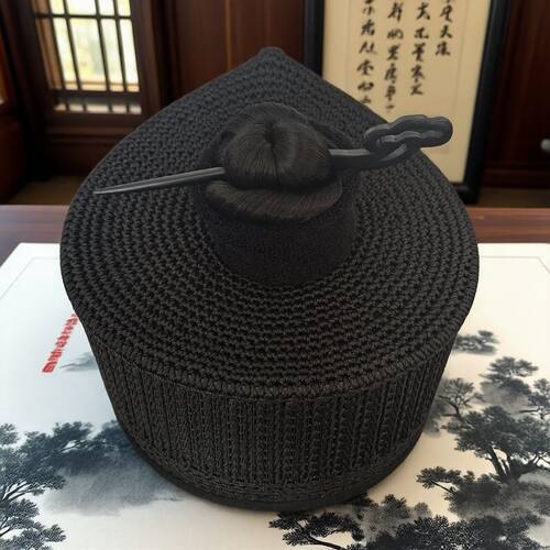 混元巾手工编织道士纯手工假发帽子四季透气全真混元帽一体网眼